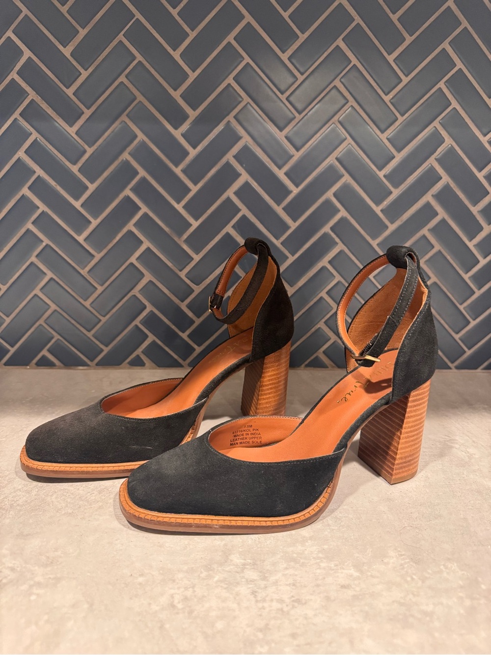 Diba True Women's Black Suede Ankle-Strap Block Heel Pumps